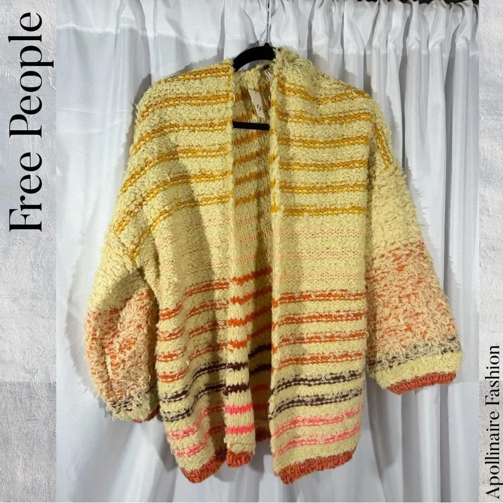 FREE PEOPLE RAINBOW FUZZ CARDI SWEATER IN CREAM COMBO NWT